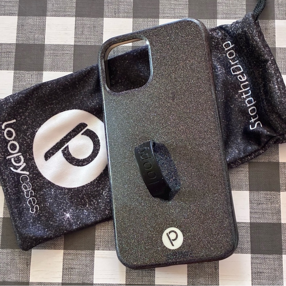 Loopy Case Black Glitter iPhone 12 Case with Black Loop Strap